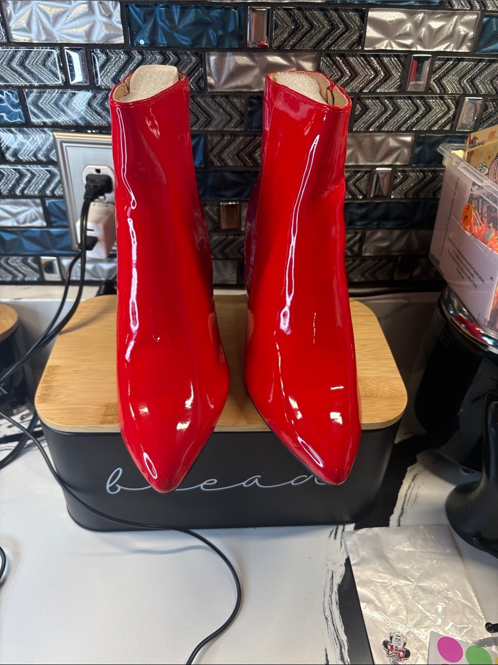 Women's Red Patent Pointed Ankle Booties